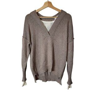 Brochu Walker Beige V-Neck Sweater S Womens Wool & Cashmere Blend
